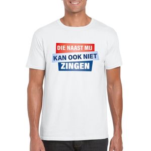 T-shirt Die naast mij kan ook niet zingen shirt wit heren