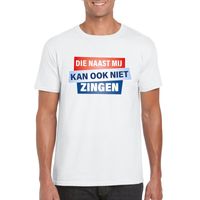 T-shirt Die naast mij kan ook niet zingen shirt wit heren - thumbnail