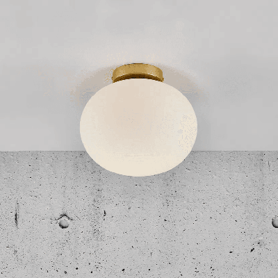 Plafondlamp glas E27 fitting Nordlux Alton messing & opaalglas