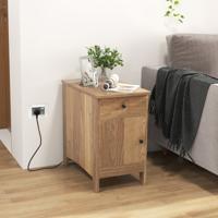 Nachtkastje met Oplaadstation Bijzettafel met USB-Poorten en Stopcontacten Salontafel met Lade Opbergkast Tijdschriftenrek