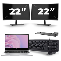 HP EliteBook 840 G6 - Intel Core i7-8e Generatie - 14 inch - 16GB RAM - 256GB SSD - Windows 11 + 2x 22 inch Monitor