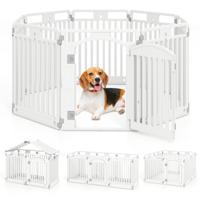 Opvouwbaar Puppyren met 8 Panelen & Afsluitbare Deur & Bodemspijkers Wit
