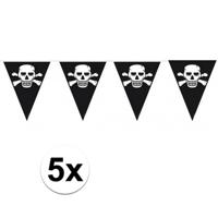 Piraten vlaggenlijn - 5x stuks - zwart - 10 meter - plastic - feestversiering - piratenversiering