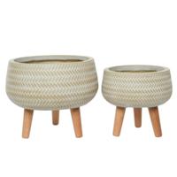 Decoris (r) bloempot op poten alex outdoor zandkleurig 32 cm set van 2 | 2 stuks