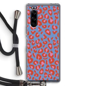 Leopard blue: Sony Xperia 5 Transparant Hoesje met koord
