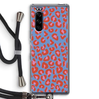 Leopard blue: Sony Xperia 5 Transparant Hoesje met koord