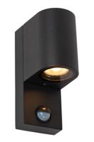 Lucide ZARO - Wandspot / Wandlamp Binnen/Buiten - 1xGU10 - IP65 - Beweging & dag/nacht sensor (uitschakelbaar) - Zwart