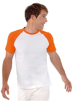 T-shirt wit met oranje mouwen heren - thumbnail