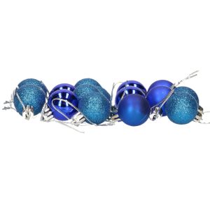 16x stuks kerstballen blauw mix van mat/glans/glitter kunststof 3 cm