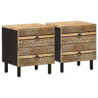 Nachtkastjes 2 st 40x33,5x46 cm massief ruw mangohout zwart