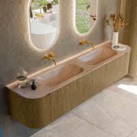 Badmeubel Mondiaz Kurve-Dlux | 200 cm | Meubelkleur Dusk | Wastafelkleur Saba | Solid surface | Wasbak beide zijden spoelbak | Zonder kraangat(en)
