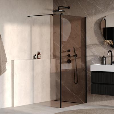 BRAUER Oblivion Inloopdouche - 100x200cm - 30 cm zijwand - glascoating - brons glas - mat zwart GS-OBI2B10030200MZ