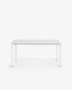 Kave Home Kave Home Axis, Axis uitschuifbare tafel in wit glas en wit stalen poten 160 (220) cm