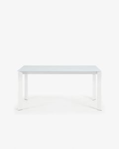 Kave Home Kave Home Eettafel Axis, Axis uitschuifbare tafel in wit glas en wit stalen poten 160 (220) cm