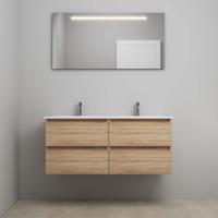 On-Line Badkamermeubelset - 120 cm - Voorgemonteerd - Porseleinen Wastafel - 2 Kraangaten - Spiegel met LED-Verlichting - Eiken