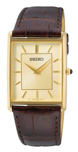 Seiko SWR064P1 staal-leder goudkleurig-bruin 27,9 mm