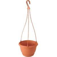 1x Stuks hangende kunststof Agro terracotta bloempot/plantenpot met schotel 2 liter - Plantenpotten - thumbnail