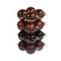 16x stuks glazen kerstballen mahonie bruin 8 cm mat/glans   - - thumbnail