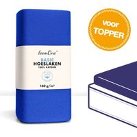Loom One Hoeslaken Topper – 100% Jersey Katoen – 200x200 cm – tot 10cm matrasdikte– 160 g/m² – Koningsblauw