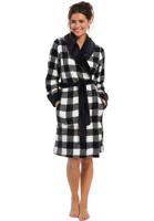 Damesbadjas ruit zwart wit - fleece-(52-54) XXL