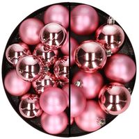 28x stuks kunststof kerstballen bubblegum roze 4 en 6 cm - thumbnail