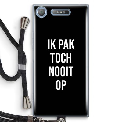 Ik pak nooit op - Zwart: Sony Xperia XZ1 Transparant Hoesje met koord