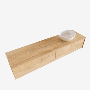 Badkamermeubel BWS Madrid Washed Oak 180 cm met Topblad en Keramische Waskom Rechts (2 lades, 1 kraangat)