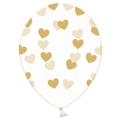 Transparante ballonnen met hartjes goud - 6x stuks - party - versiering - huwelijk - jubileum