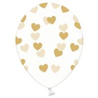 Transparante ballonnen met hartjes goud - 6x stuks - party - versiering - huwelijk - jubileum