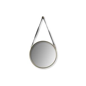 Ronde Spiegel Met Riem-49x3x68-Goud/Zwart-Metaal/Kunstleder