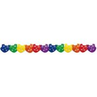 Regenboog kleuren slinger met carnaval maskers - 300 cm - Brandvertragend