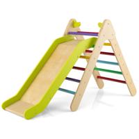 Klimdriehoek met Glijbaan Klimrek van Hout Kiependriehoek om te Glijden en te Klimmen voor Kinderen Vanaf 1 Jaar Meerkleurig