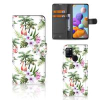 Samsung Galaxy A21s | Telefoonhoesje | Met pasjeshouder | Flamingo Palms