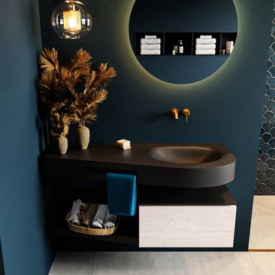 MONDIAZ RIVA 120cm badmeubel onderkast / planchet kleur Underlayment met 1 lade. Wastafel DULCET rechts 0 kraangaten kleur Urban.