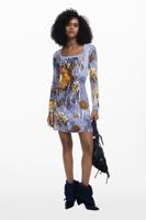 Geribde jurk met knopen - BLUE - XS