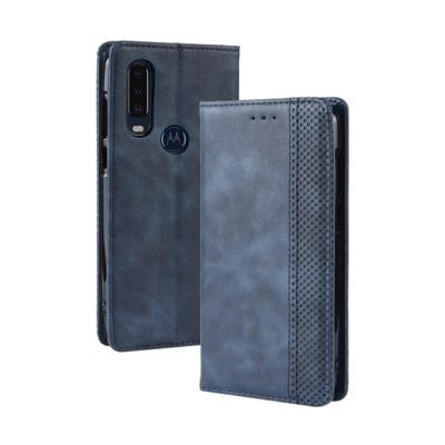 Magnetische Buckle retro Crazy Horse textuur horizontale Flip lederen case voor Motorola één actie met houder & kaartsleuven & fotolijstjes (blauw)