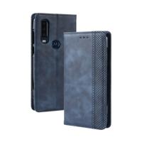 Magnetische Buckle retro Crazy Horse textuur horizontale Flip lederen case voor Motorola één actie met houder & kaartsleuven & fotolijstjes (blauw)
