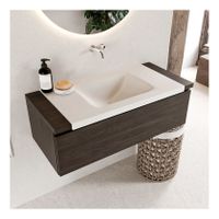 Mondiaz Bukla 100cm badmeubel onderkast dark brown 1 lade met wastafel midden zonder kraangat kleur talc
