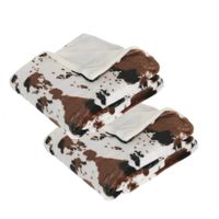 2x Stuks Fleece deken/fleeceplaid wit/bruin koeienprint 130 x 160 cm polyester - thumbnail