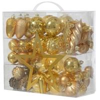 Decoris kerstballen, ornamenten en piek set - 60-delig - goud - kunststof