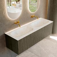 Badmeubel Mondiaz Kurve-Dlux | 140 cm cm | Meubelkleur Shadow | Wastafelkleur Opalo | Solid surface | Wasbak beiden zijden spoelbak | Zonder kraangat(en)