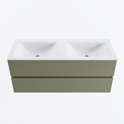 MONDIAZ VICA 120cm badmeubel onderkast Army 2 lades. Wastafel CLOUD dubbel zonder kraangat, kleur Talc.