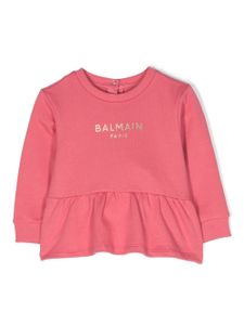 Balmain Kids sweat volanté en coton à logo imprimé - Rose