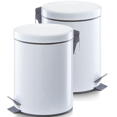 2x Witte vuilnisbakken/pedaalemmers 5 liter van 20 x 28 cm