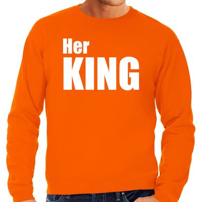 Her king sweater / trui oranje met witte letters voor heren