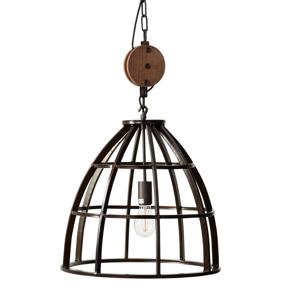 Brilliant Landelijke hanglampMatrix Ø 34cm gunmetal met hout - HK17186S76