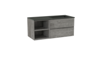 Storke Edge zwevend badmeubel 120 x 52 cm beton donkergrijs met Scuro asymmetrisch rechtse wastafel in kwarts mat zwart - thumbnail