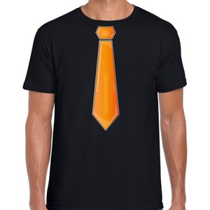 Verkleed t-shirt voor heren - stropdas oranje - zwart - carnaval - foute party - verkleedshirt