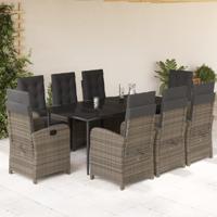 9-delige Tuinset met kussens poly rattan grijs