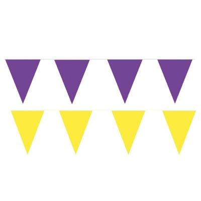 Feest versiering punt vlaggetjes pakket - 200 meter - geel en paars - slingers / vlaggenlijnen